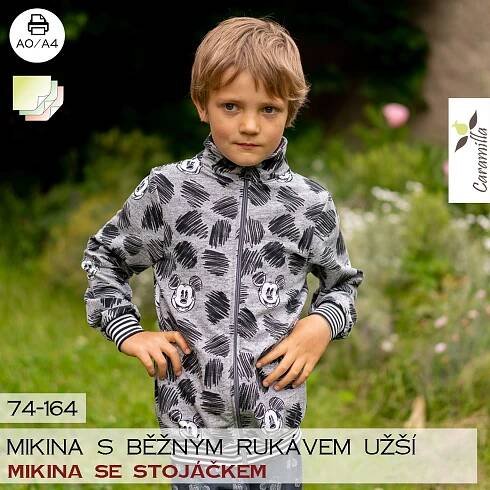 Mikina s běžným rukávem se stojáčkem, verze UŽŠÍ 74-164