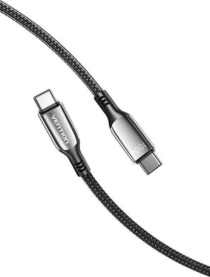Vention Cotton Braided USB-C 2.0 5A Cable 2m Black Zinc Alloy Type