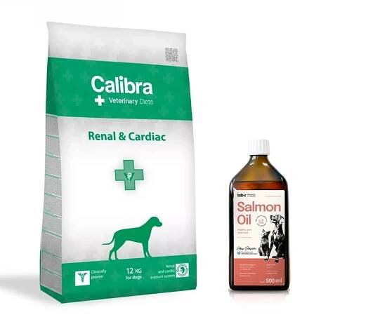 Calibra Veterinary Diets Dog Renal Cardiac 12kg + LAB V Lososový olej 500ml