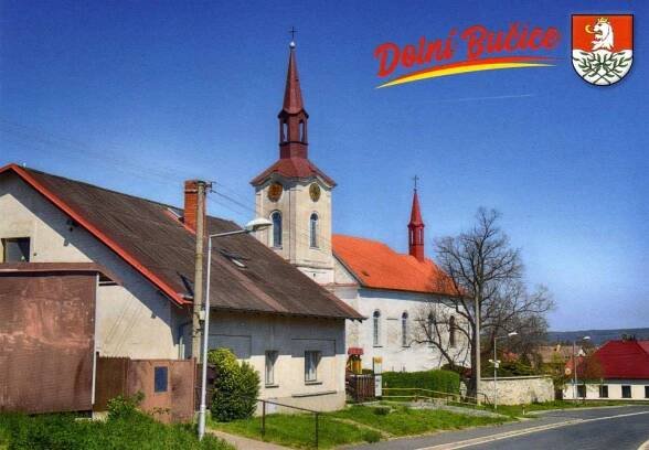 obec Vrdy, část Dolní Bučice - kostel Všech svatých, erb  - Pohlednice místopis