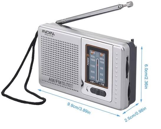 INDIN BC-R2011 Mini AM FM rádio 2pásmový rádiový přijímač Přenosné kapesní rádio Vestavěný reproduktor
