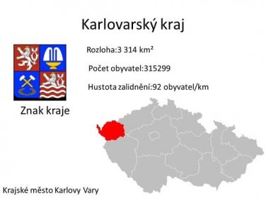 Hustota zalidnění:92 obyvatel/km. Znak kraje. Krajské město Karlovy Vary.