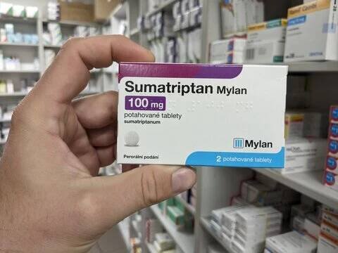 Prague,Czech republic–May 22 2024:Pharmacy store-Sumatriptan MYLAN and Actavis pills for treatment of migraine and head aches	
