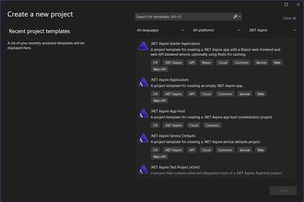 New .NET Aspire Project