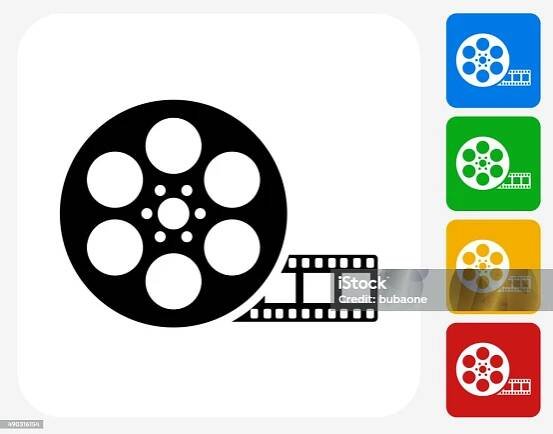 Ikona filmu Plochý grafický design - Bez autorských poplatků Jít do kina vektorové obrázky