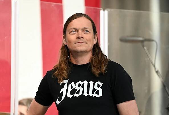 Singer Brad Arnold of the rock band 3 Doors Down performing at the 2023 FOX & Friends' Summer Concert Series in New York City