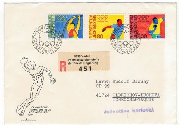 Lichtenštejnsko 1984 FDC Známky 846-848 sport Olympiáda olympijské hry