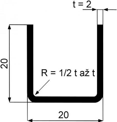 Jekl otevřený U 20 x 20 x 2 mm