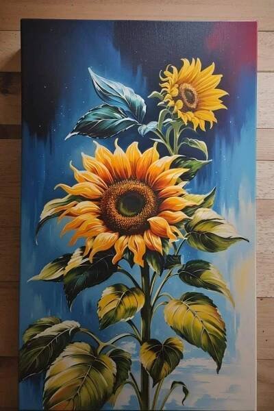 Sunflower Painting on Blue Background
