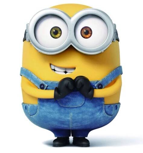 a minion with big eyes and a mustache on it's head, standing in front of a white background