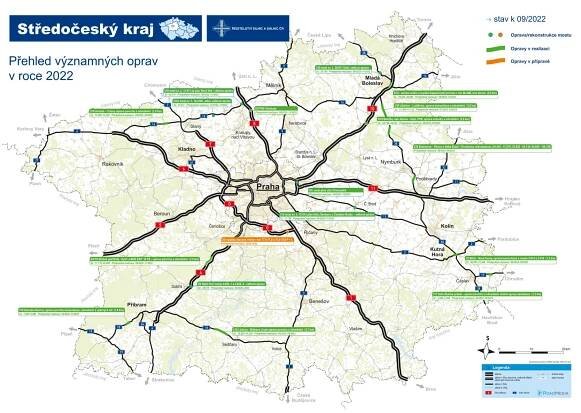 Aktualizovaná mapa významných oprav v našem kraji - Ředitelství silnic a dálnic s. p. pro Středočeský kraj