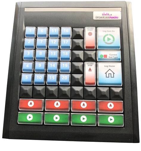 A black calculator with blue red and green buttons