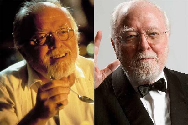 Richard Attenborough as John Hammond in 'Jurassic Park'; Richard Attenborough at the official BAFTA after-show party on Feb. 19, 2006