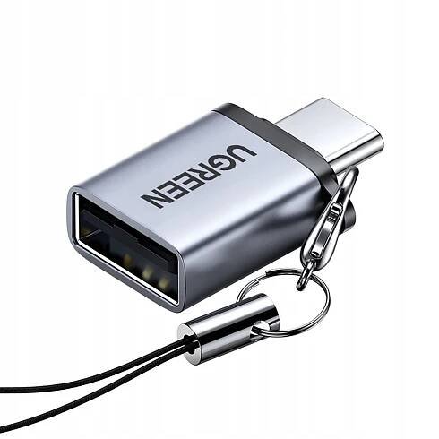 ADAPTÉR UGREEN US270 USB-C (SAMEC) / USB-A 3.0 (SAMICE) S VODÍTKEM - ŠEDÝ