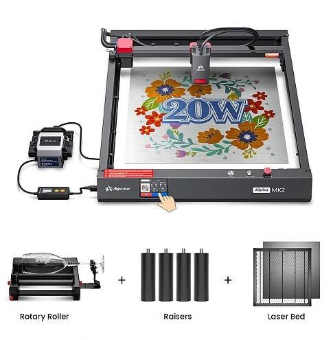 AlgoLaser Alpha MK2 20W Laser Engraver + Laser Bed + Roller + Raisers