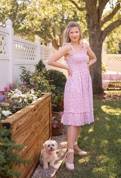 Ashley Brooke in Summer Pink Midi Dress from Draper James