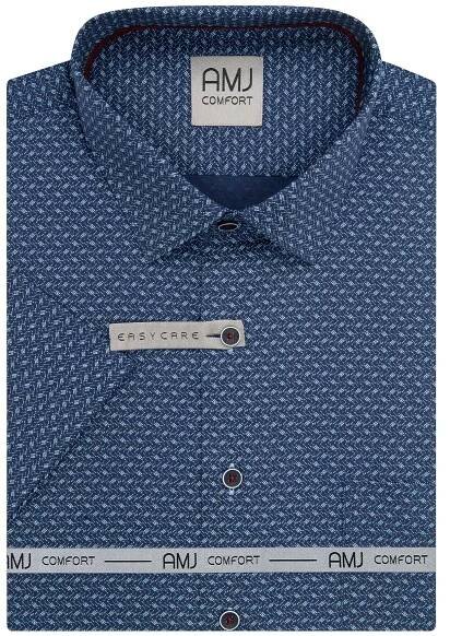 Pánská košile AMJ bavlněná, tmavě modrá s modrými cik cak čárkami, VKBR1438, krátký rukáv, (regular + slim fit)