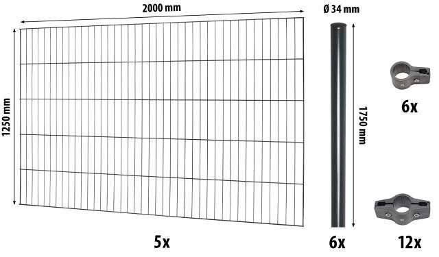 Floraworld Sada drátěných plotových panelů se sloupky, antracit, 125 cm x 10 m nakoupit u OBI