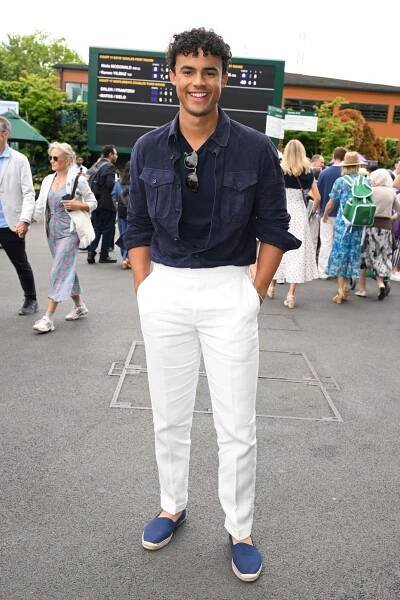 LONDON, ENGLAND - JULY 06: Matthew Broome, wearing Ralph Lauren, attends day seven of the Wimbledon Tennis Championships at the All England Tennis and Croquet Club on July 06, 2025 in London, England. (Photo by Karwai Tang/Getty Images for Ralph Lauren)
