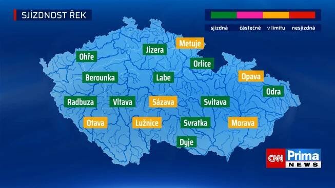Sjízdnost řek k 24. červnu