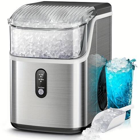 Countertop Nuggte Ice Maker, Pebble Ice Maker with Self-Cleaning, * Operation, Pellet Ice Maker for Home & Kitchen, Silvery/ Black