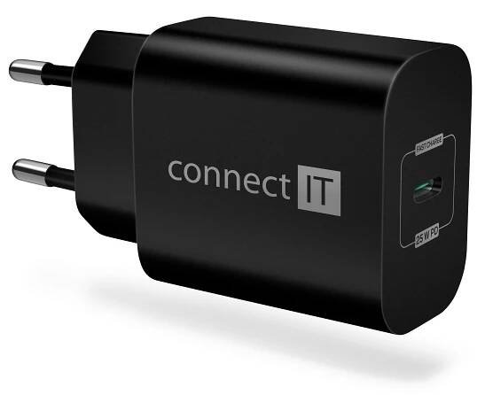Nabíječka do sítě Connect IT Voyager2, 1× USB-C, 25W PD (CWC-2070-BK) černá