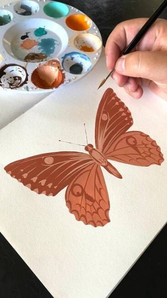 Obsahuje obrázek: Gouache Painting Monochromatic Butterfly by Philip Boelter