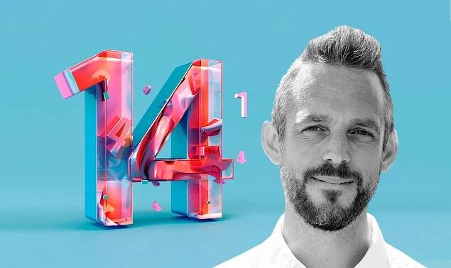 Graphical image of the number "14" next to a headshot of Filip, CTO of Umbraco