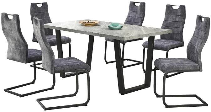 Velký set nábytku do jídelny pro 6 osob moderní design, čalouněné židle, šedá / černá