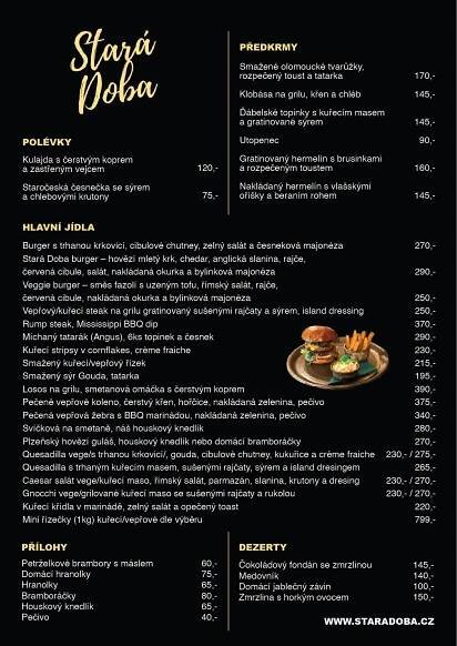 Jídelní lístek – Stará doba