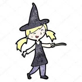 Stáhnout - Šťastné malé čarodějnice dívka kreslený — Ilustrace