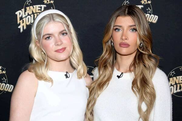 Lola Sheen and Sami Sheen pose as they promote their new show "Denise Richards and Her Wild Things" at Planet Hollywood Times Square on February 26, 2025 in New York City