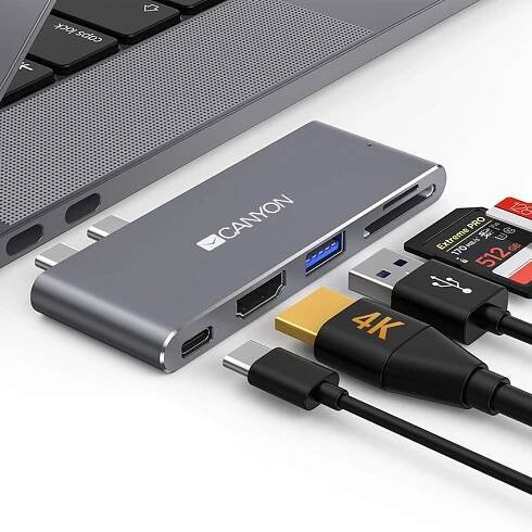 CANYON replikátor portů DS-5, 5v1, pro Apple Mackbook s Thunderbolt 3 (USB-C 100W) | SUNTECH Computer - prodej počítačů