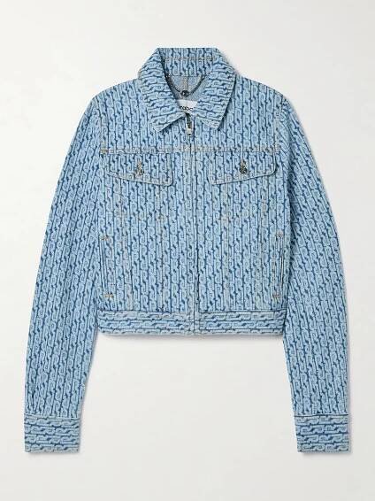 Blue denim-jacquard jacket by Rabanne priced at $1,005