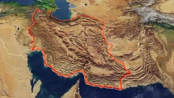 Satelitní pohled na Írán mapa a hranice, fyzická mapa Středního východu, Arabský poloostrov, mapa s reliéfy a horami. 3D vykreslení — Stock záběr