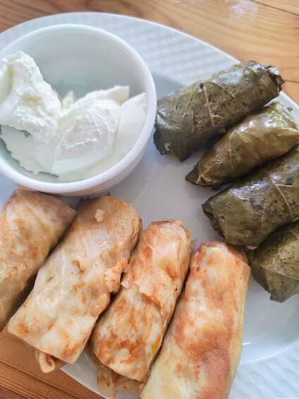 Dolma - kombinace plněných vinných a zelných listů