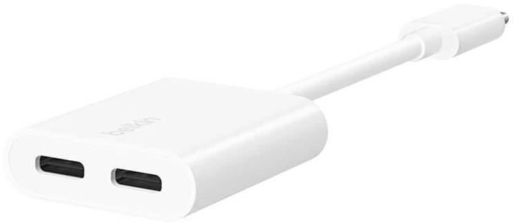 BELKIN RockStar audio a nabíjecí redukce - 2x USB-C na USB-C - bílá - Appleking.cz
