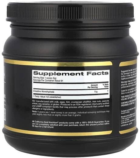 California Gold Nutrition, Sport, Kreatin Monohydrát, Neochucený, 454 g (1 lb) 