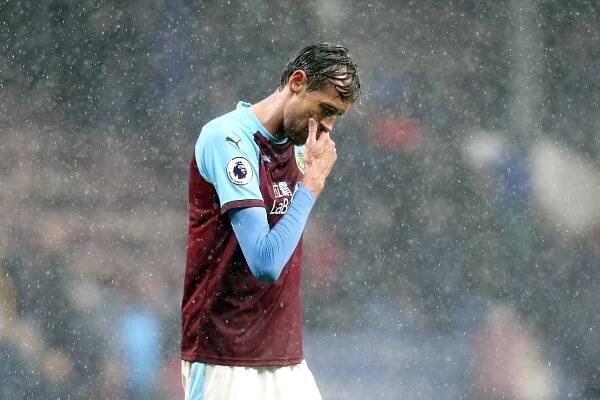 Burnleys Peter Crouch looks dejected at the final whistle following his team's loss to Leicester on March 16, 2019.