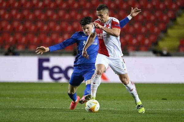 Utkání osmifinále Evropské ligy mezi pražskou Slavií a Glasgow Rangers
