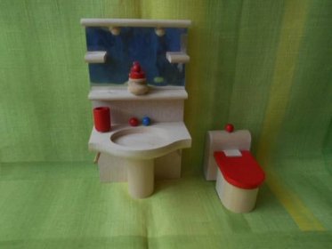 Dřevěná koupelna + záchod pro panenky - Starožitnosti a umění
