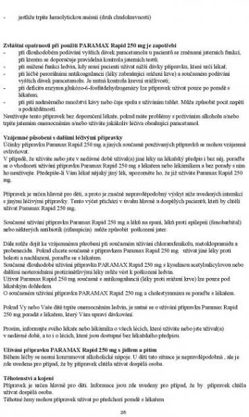 Příbalový leták Paramax Rapid 250 mg 10 tbl. - Zbozi.cz