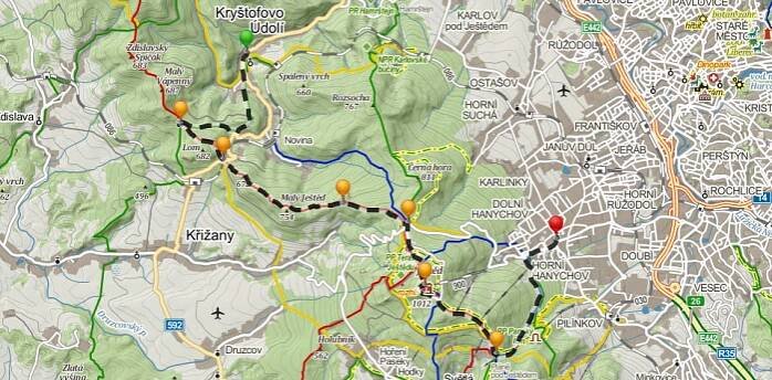 Turistická trasa: Kryštofovo Údolí – Liberec