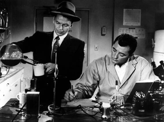 NOT AS A STRANGER, Frank Sinatra, Robert Mitchum, 1955, microscope