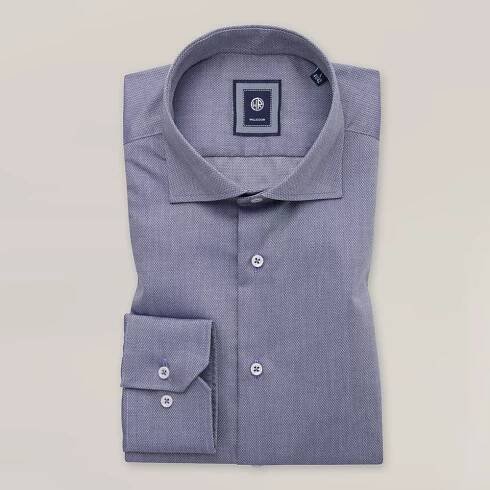 Pánská elegantní košile slim fit s drobným modrým proplétaným vzorem 15855, Willsoor