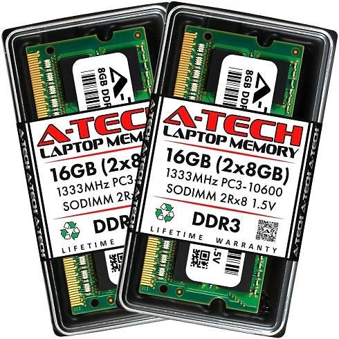 A-Tech 16GB 2x 8GB PC3-10600 notebook SODIMM DDR3 1333 MHz 204pin paměťová paměť RAM 16G 8G