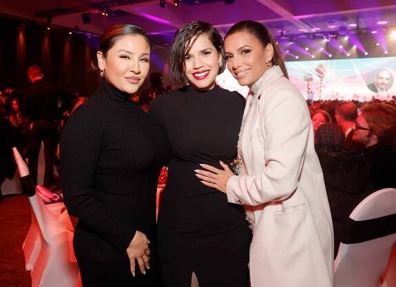 Annie Gonzalez, America Ferrera and Eva Longoria attend the 35th Annual Palm Springs International Film Awards at Palm Springs Convention Center on January 04, 2024 in Palm Springs, California.