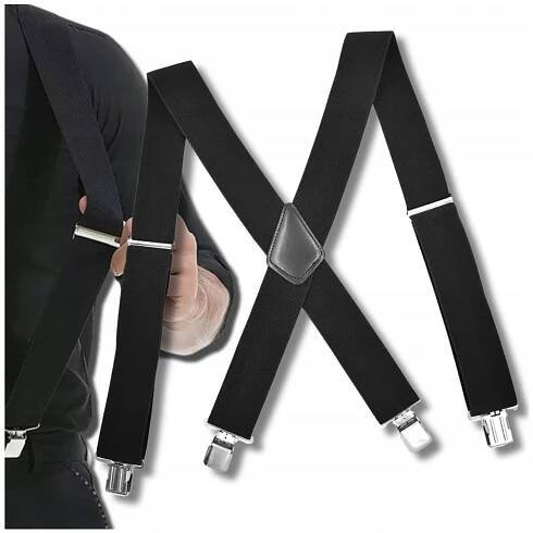Pánské elastické šle silné černé elegantní ke kalhotám dlouhé pevné