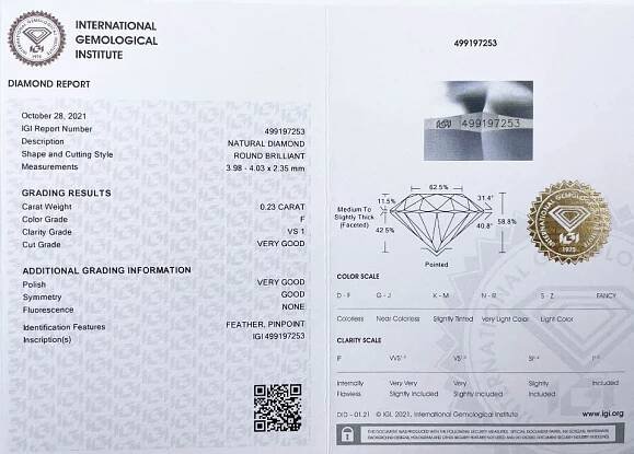 zlaté diamantové náušnice 0.46ct F/VS1 s IGI certifikáty | VVDiamonds