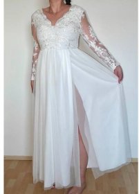 Svatební/popůlnoční šaty krajkové s dlouhým rukávem L-XL - Dámské oblečení